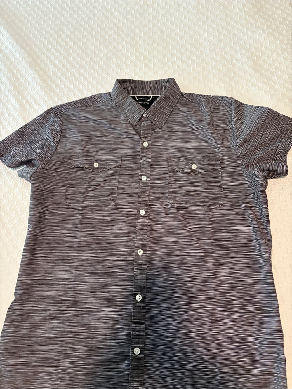 Kenneth Cole Men's Short-Sleeve Button-Down Shirt - Charcoal Stripe